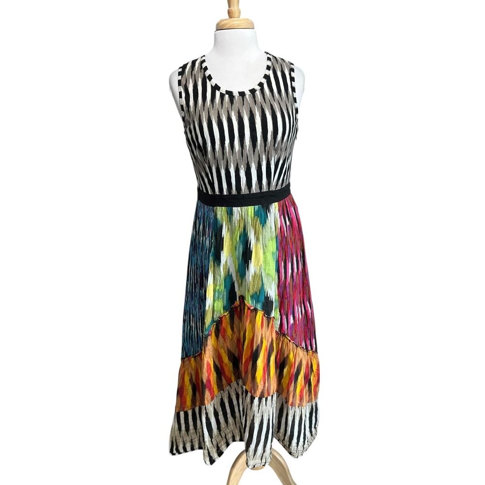 Klozlyne Womens L Midi Dress Tiered Patchwork Peasant Boho Free Spirit